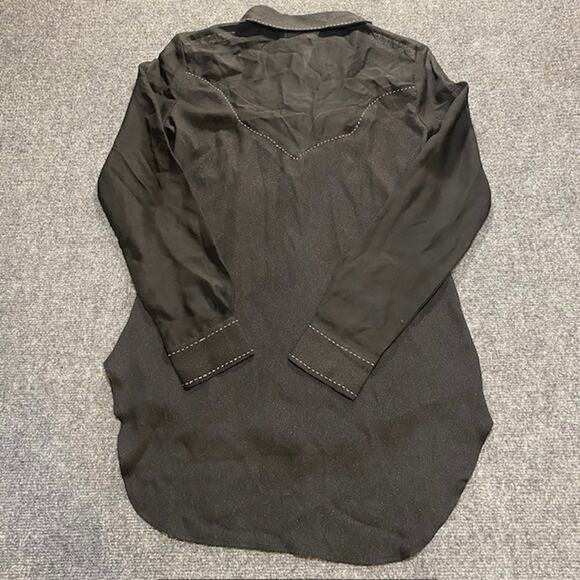 Cowgirl Up Black Sheer Long Sleeve Blouse Top Stitch Western Chic Womens Medium - Picture 6 of 11